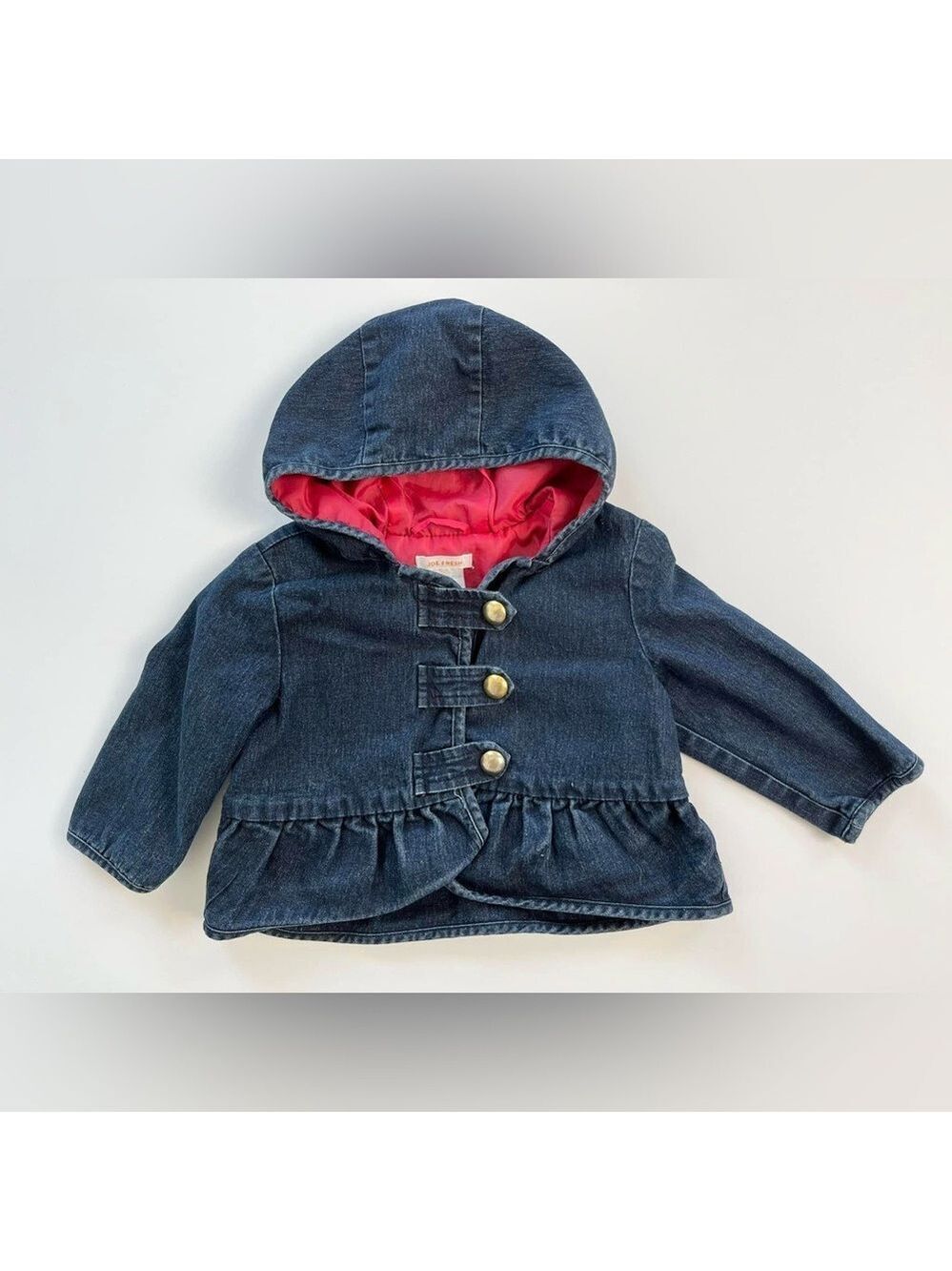 🩵4/$20 Joe Fresh Blue and Pink Jean Jacket with Peplum Hem